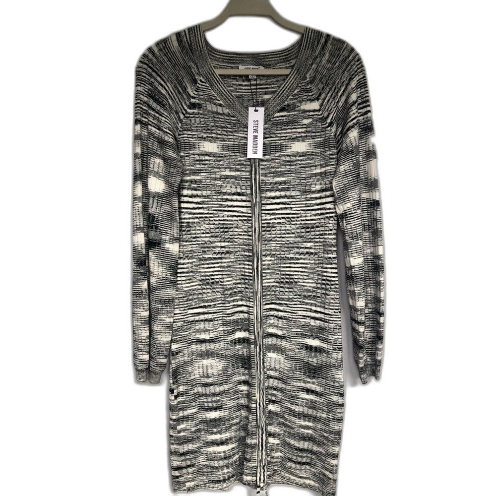 Steve Madden Sophie Stripe Black/White Bodycon Sleeves Large Viscose Knit NWT